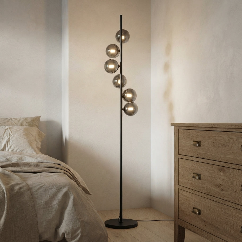 Lampadaire en métal noir à six globes Muguet