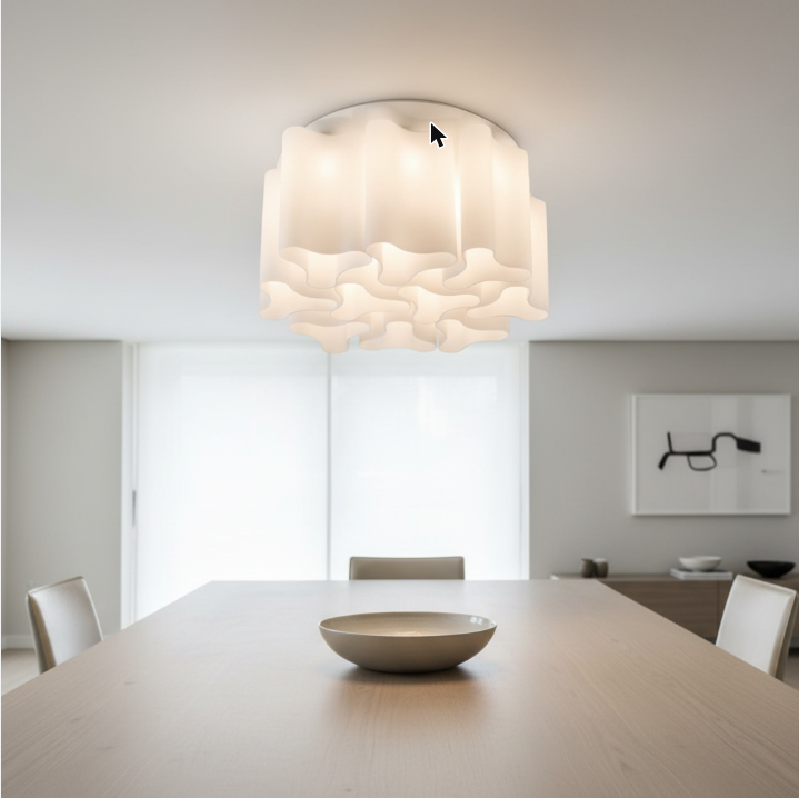 Lustre plafonnier à dix lumières en verre soufflé blanc Nocturi