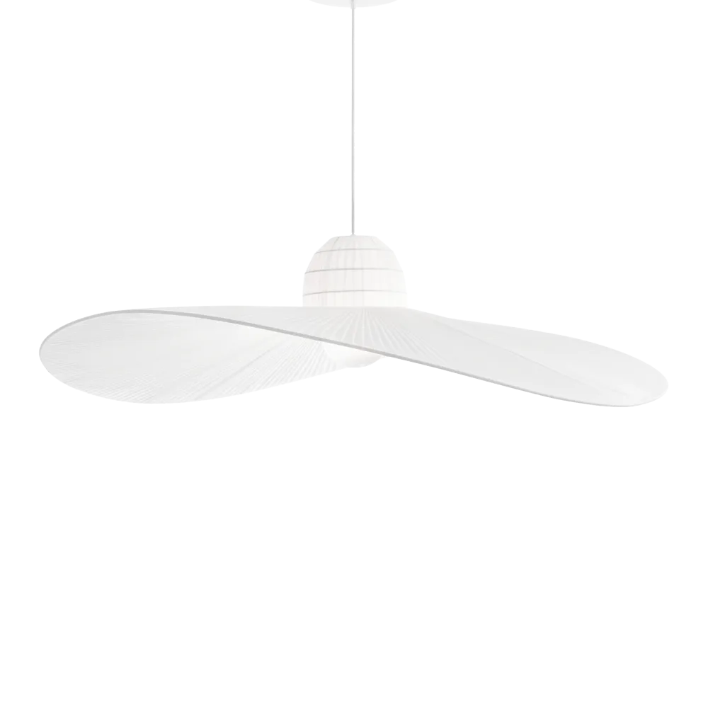 Lustre chapeau en ruban de tissu satiné crème Ombrelle, finition blanche