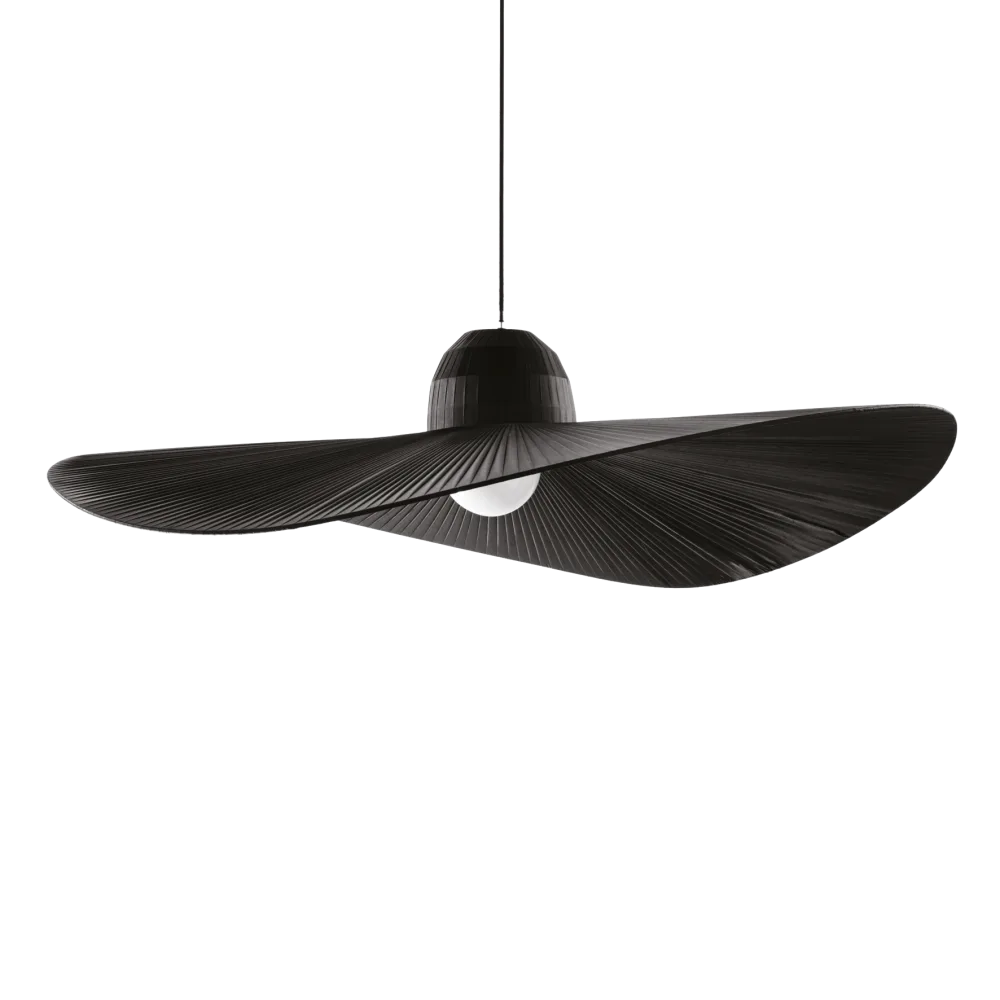 Lustre chapeau en ruban de tissu satiné crème Ombrelle, finition noire
