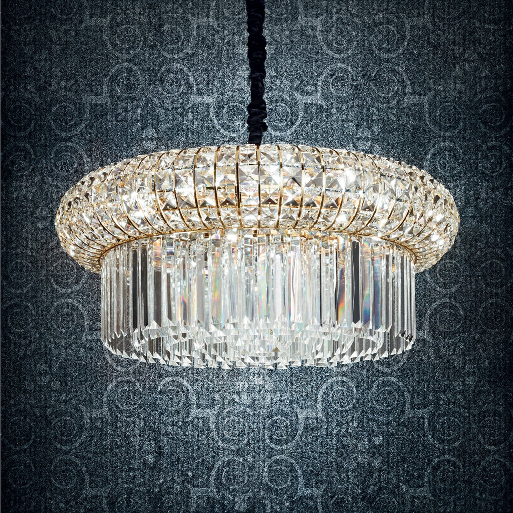 Lustre en cristal taillé à seize lumières et monture dorée Torvale – vue 3