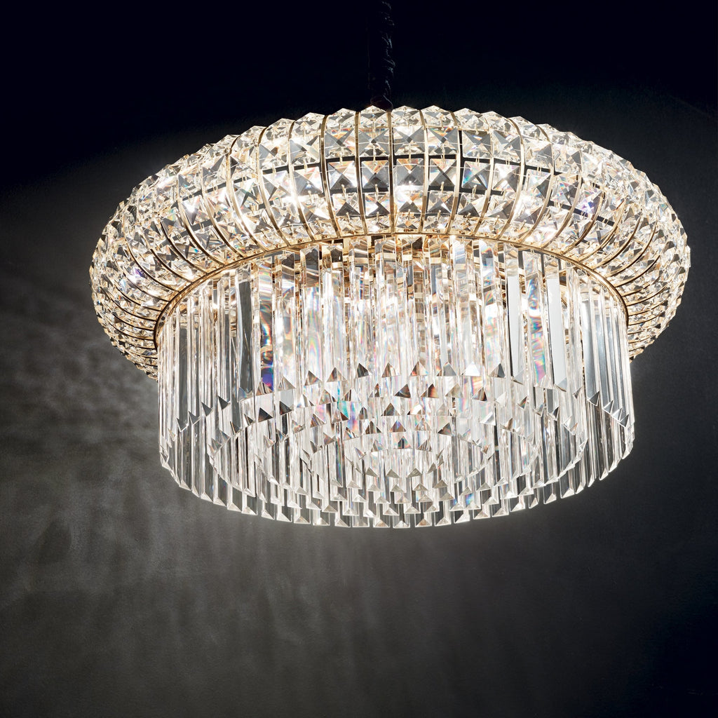 Lustre en cristal taillé à seize lumières et monture dorée Torvale – vue 4