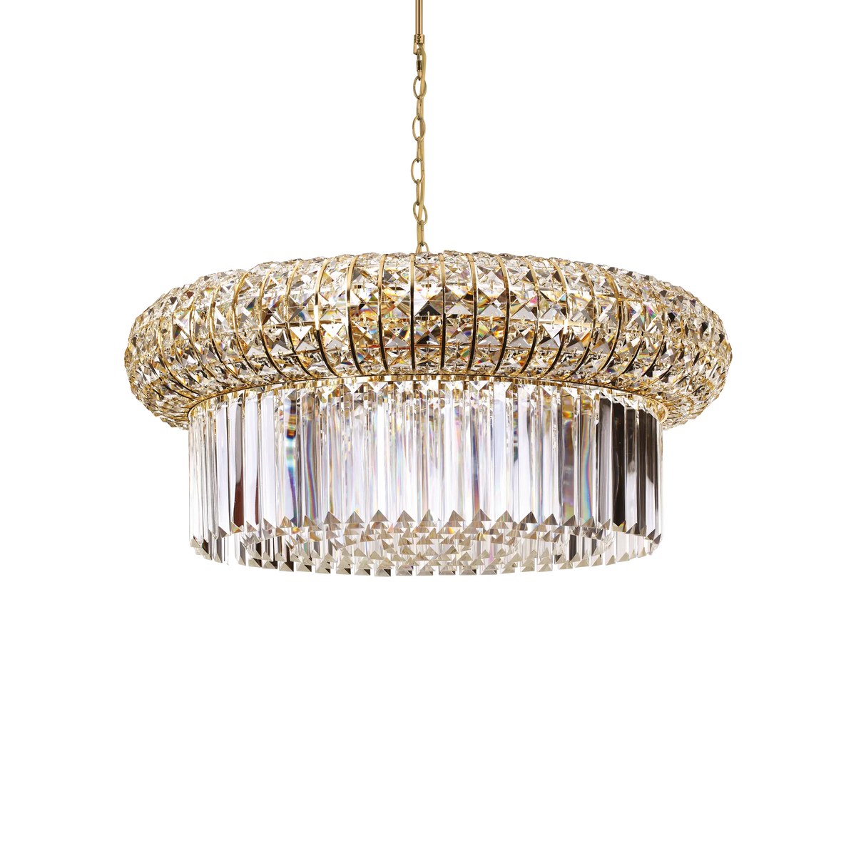 Lustre en cristal taillé à seize lumières et monture dorée Torvale – vue 2