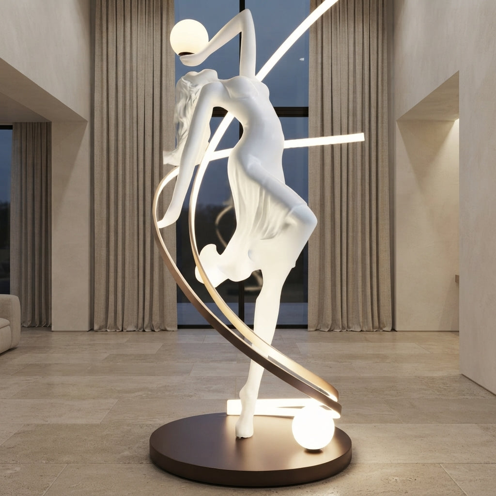 Lampadaire sculpture danseuse blanche au ruban Gavotte – mise en situation (visuel d’ambiance)