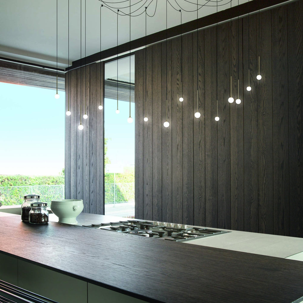 Lustre pluie de seize points LED finition laiton Solenne – vue 3