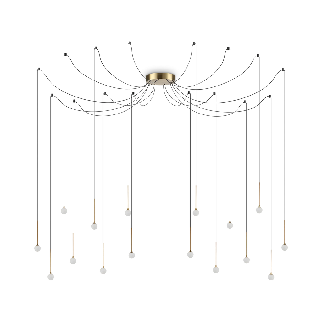 Lustre pluie de seize points LED finition laiton Solenne – vue 2