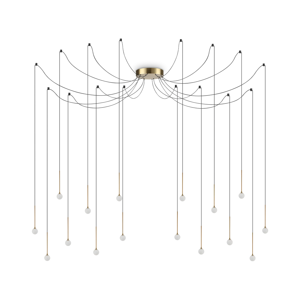 Lustre pluie de seize points LED finition laiton Solenne