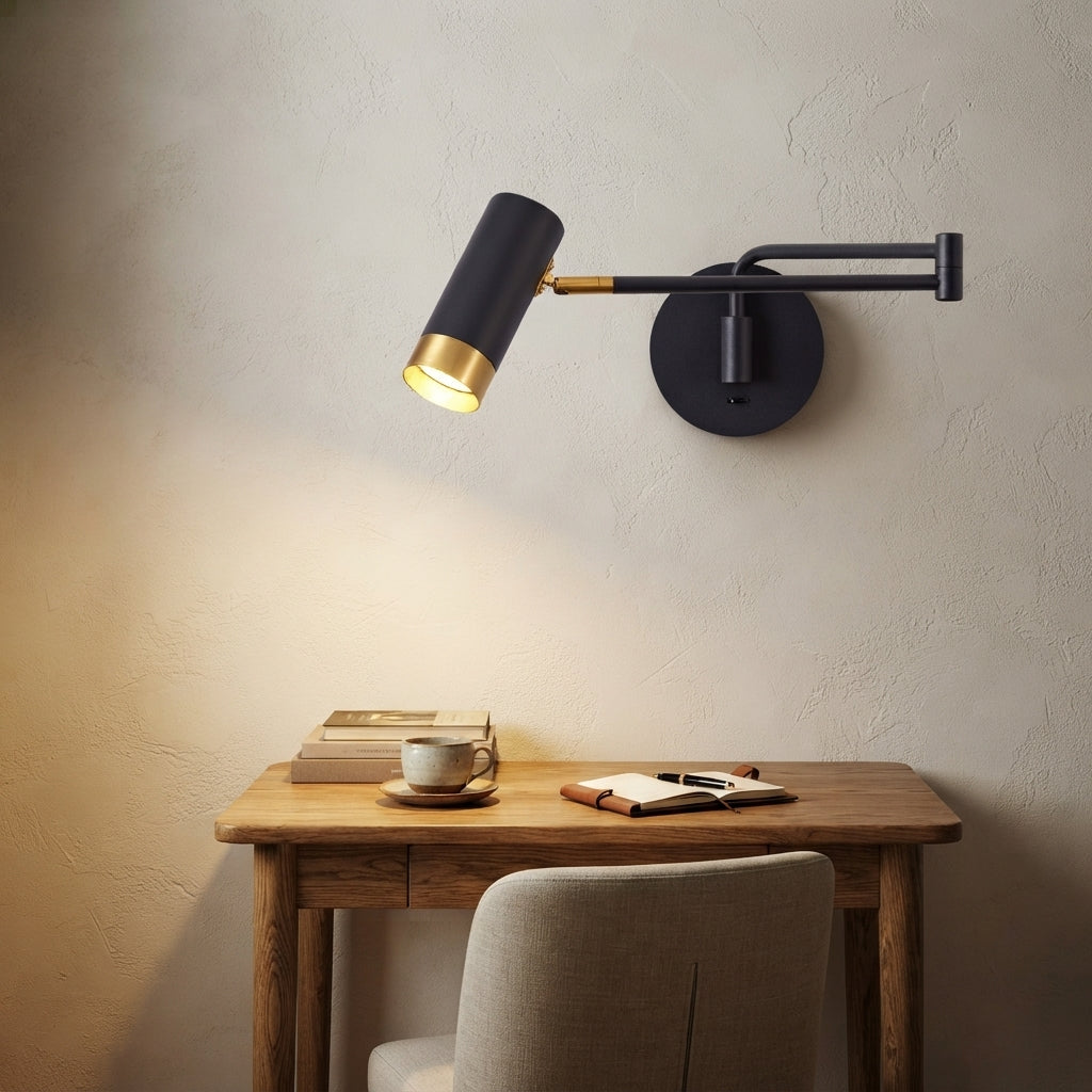 Applique murale orientable noire bras articulé Beaupré – mise en situation (visuel d’ambiance)