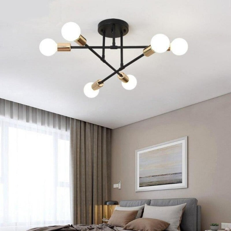 Plafonnier bras noirs et globes blancs style rétro Univers, finition noire