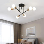 Plafonnier bras noirs et globes blancs style rétro Univers, finition noire