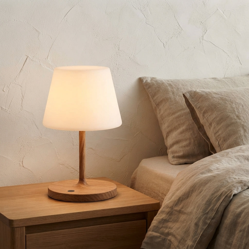 Lampe à poser sans fil rechargeable pied aspect bois Fenaison