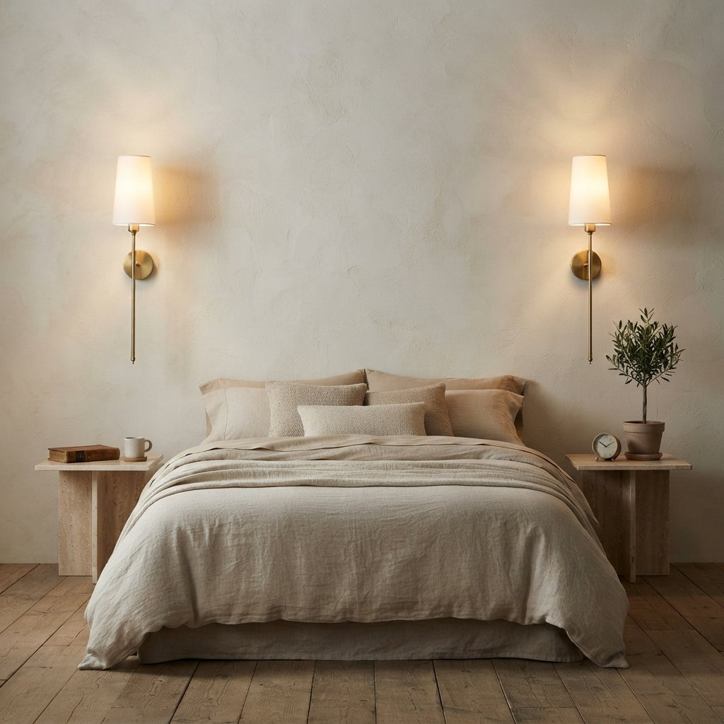 Applique murale dorée abat-jour blanc sans fil rechargeable Bergère