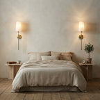 Applique murale dorée abat-jour blanc sans fil rechargeable Bergère – mise en situation (visuel d’ambiance)