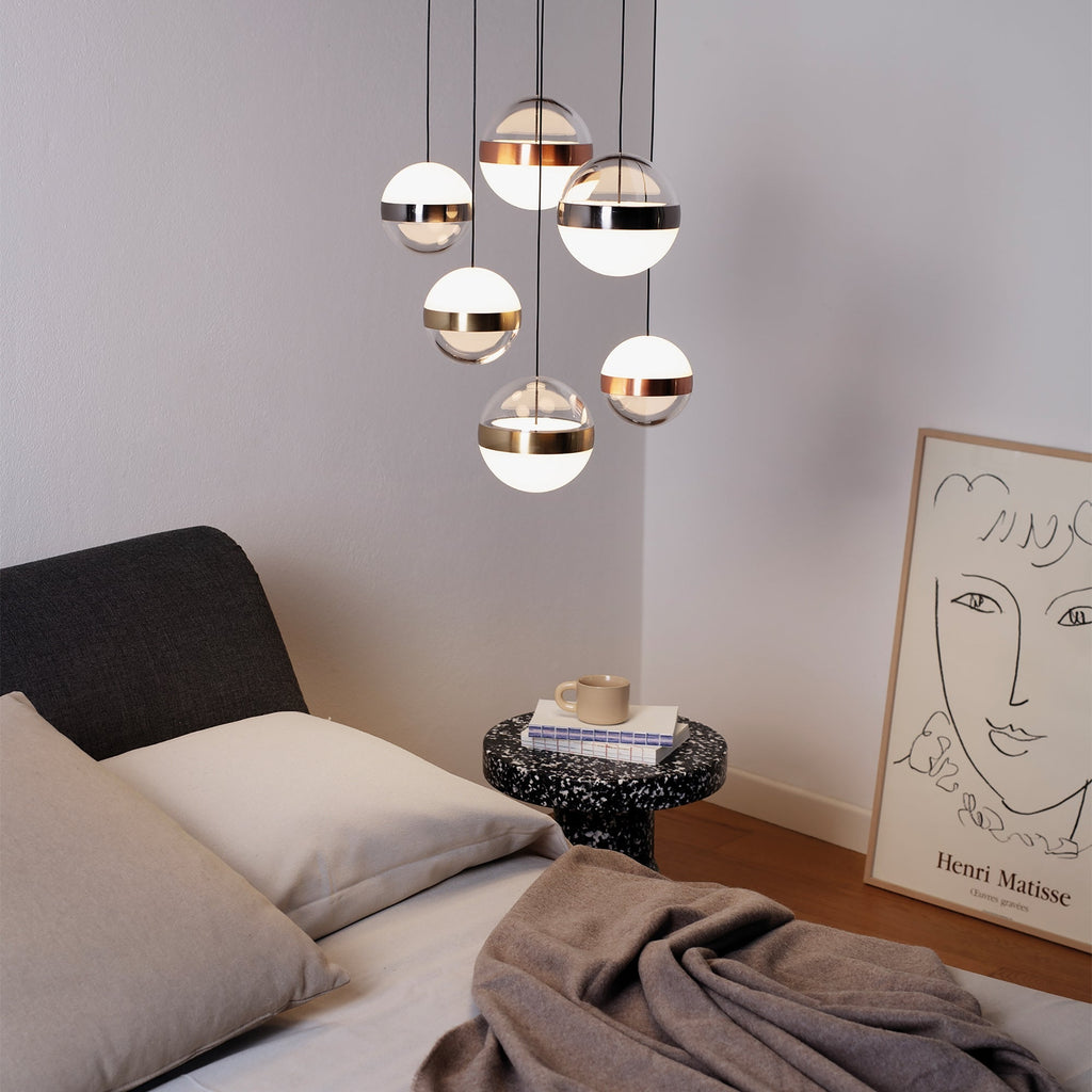 Lustre six globes en métal noir et nickel brillant Aeris – vue 3
