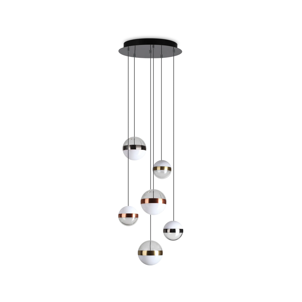 Lustre six globes en métal noir et nickel brillant Aeris – vue 2