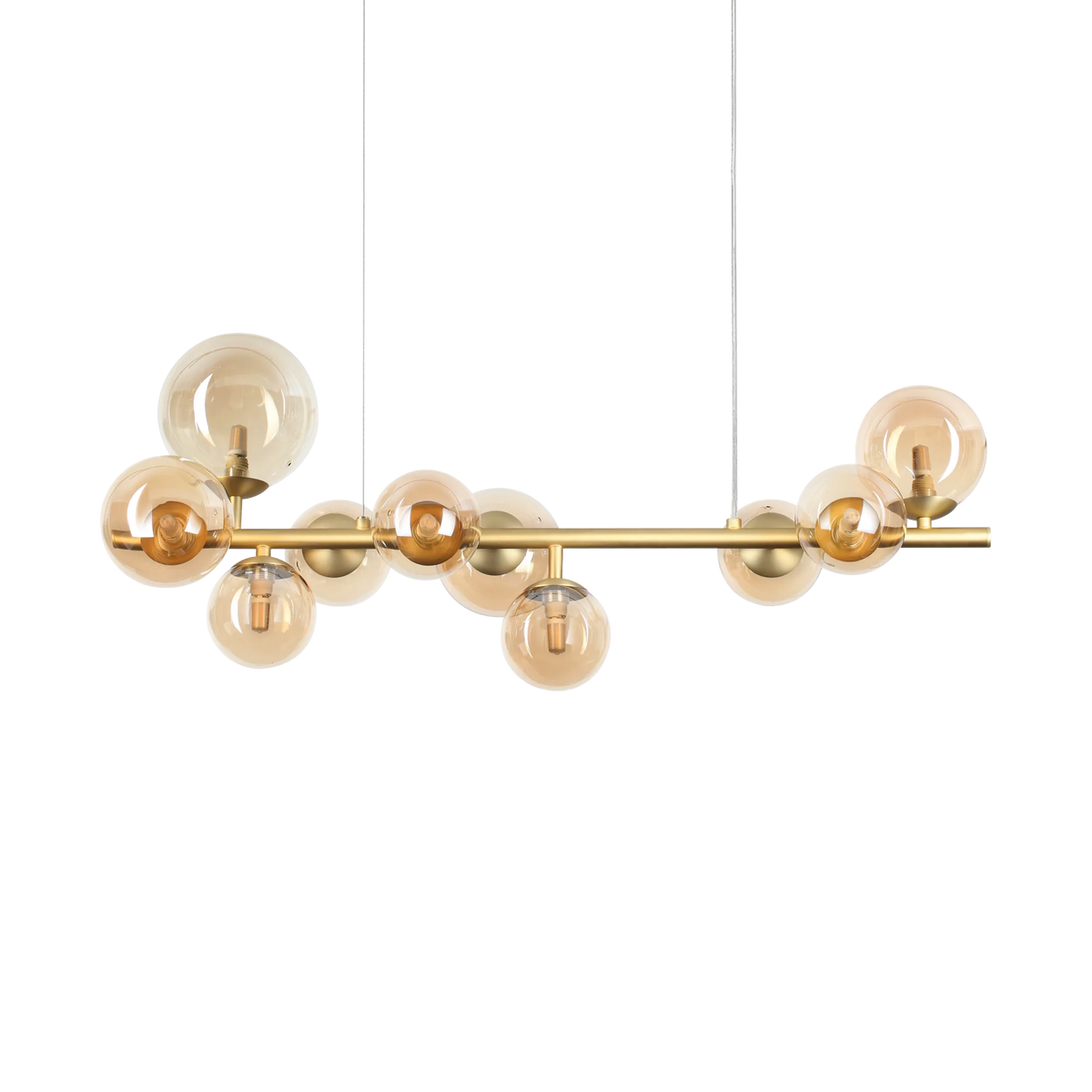 Lustre linéaire à dix lumières en verre soufflé ambré Marbelo – vue 2