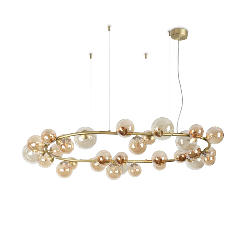 Lustre à trente lumières en verre soufflé ambré et laiton Faelia – vue 2