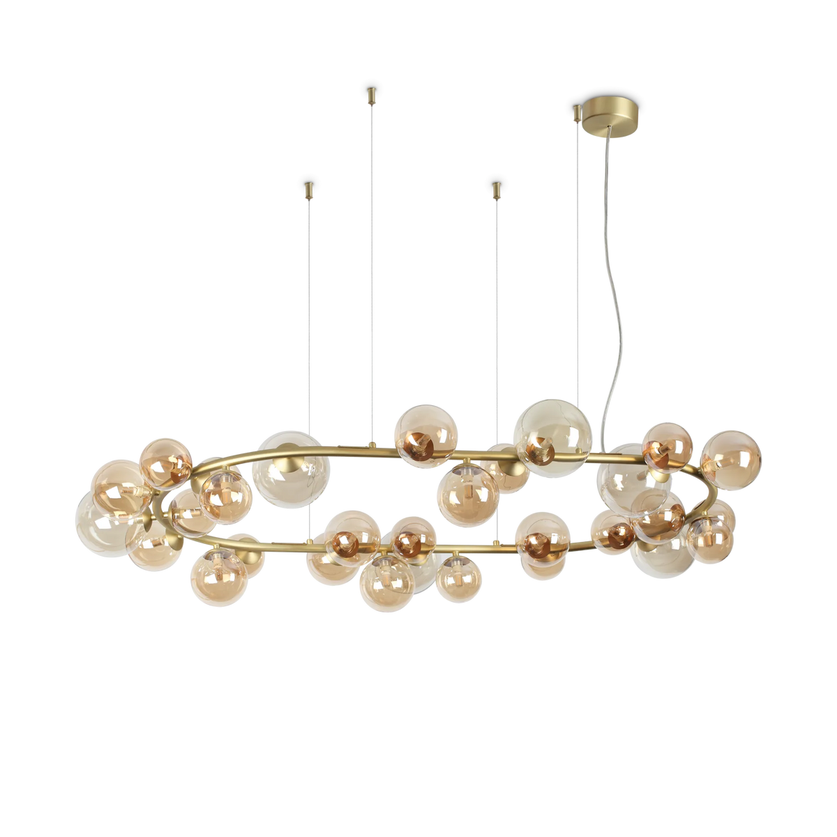 Lustre à trente lumières en verre soufflé ambré et laiton Faelia – vue 2