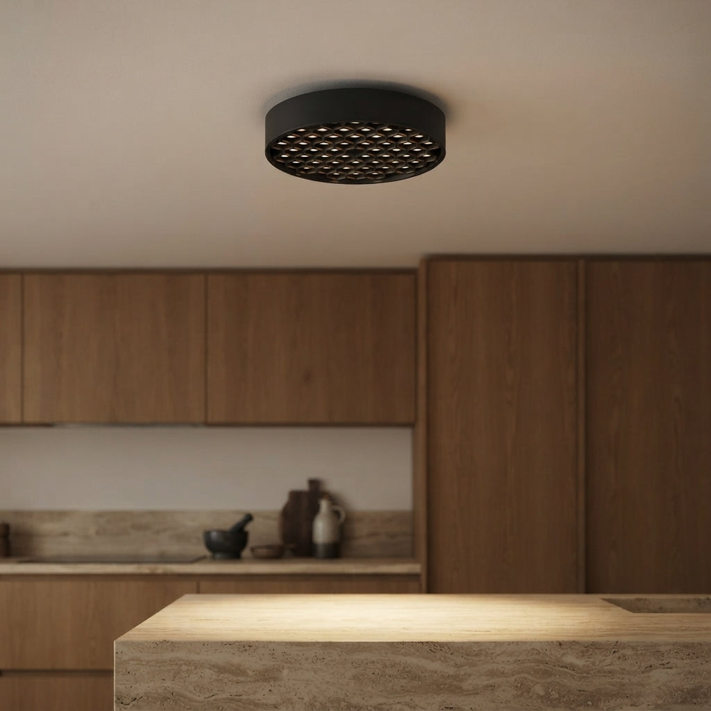 Spot rond en aluminium noir à grille alvéolée Iris