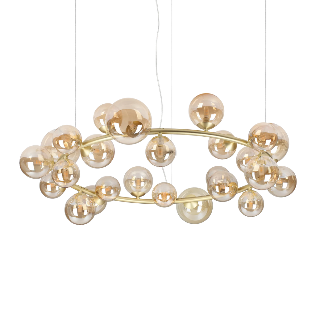 Lustre à vingt-cinq lumières en verre soufflé ambré Ondee – vue 2