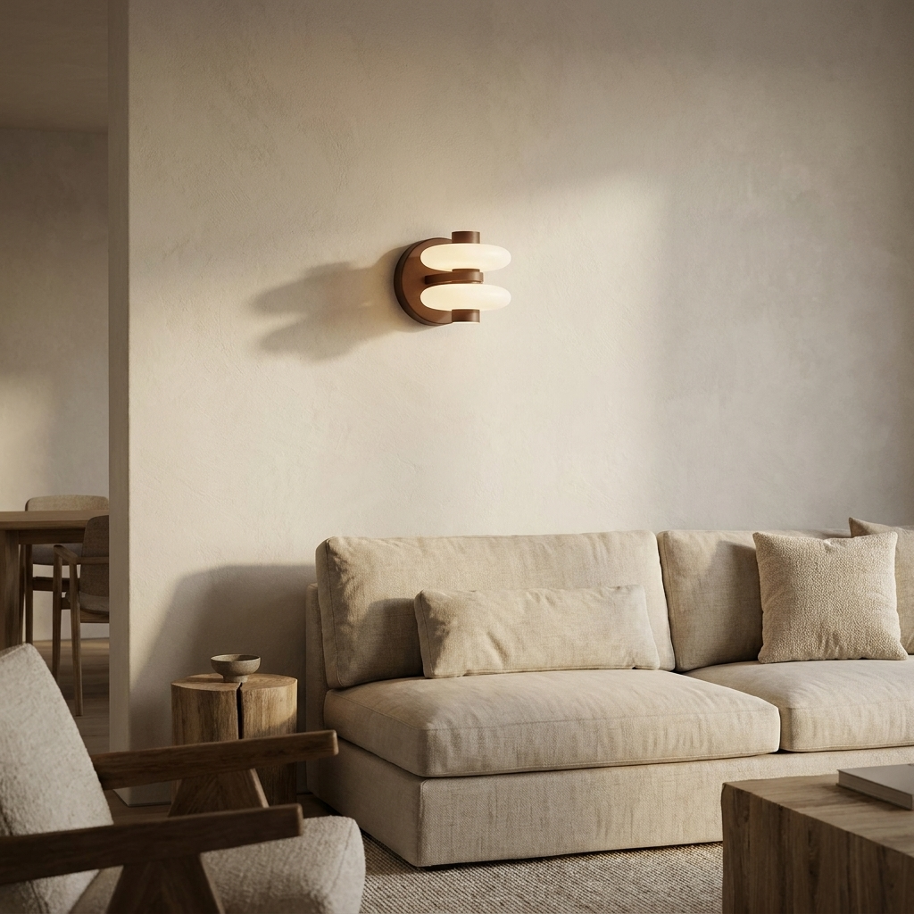 Applique murale deux disques blancs en métal marron Karo