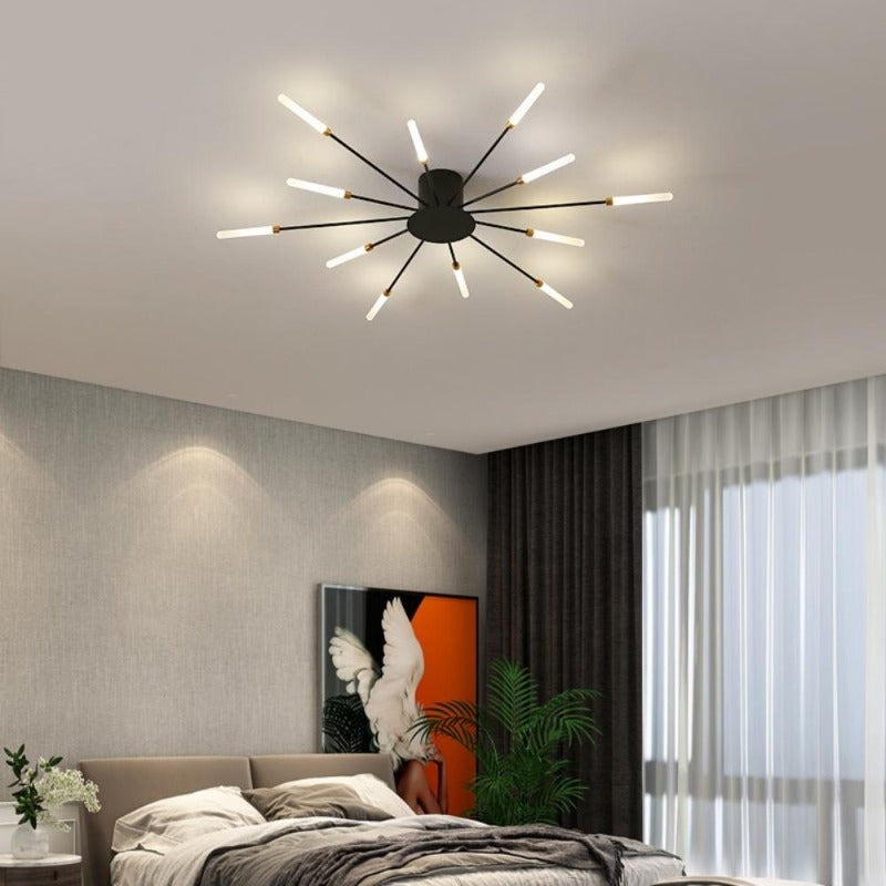 Plafonnier grand format tiges dorées rayonnantes Zinnia, finition noire – vue 4