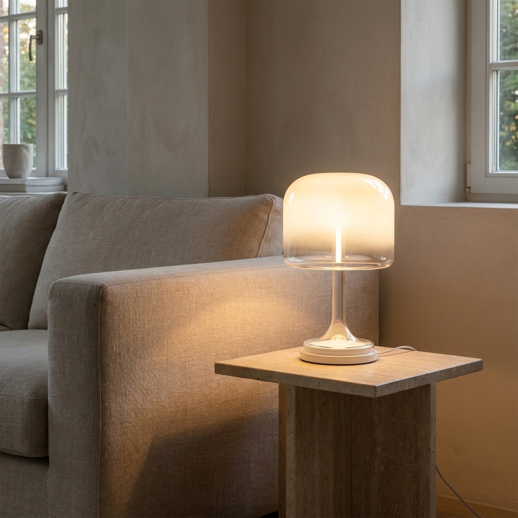Lampe à poser champignon blanche en métal et verre Bianca