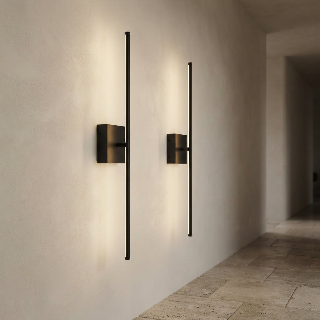 Applique murale linéaire noire socle carré sans fil rechargeable Allée