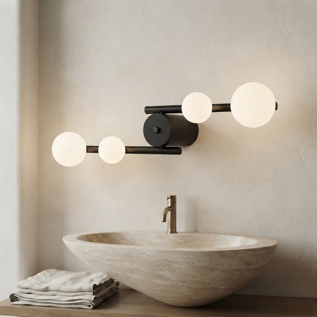 Applique murale barre noire trois globes sans fil rechargeable Boulier – mise en situation (visuel d’ambiance)