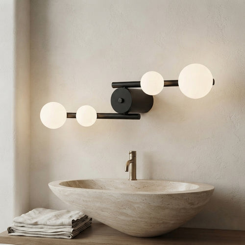 Applique murale barre noire trois globes sans fil rechargeable Boulier – mise en situation (visuel d’ambiance)