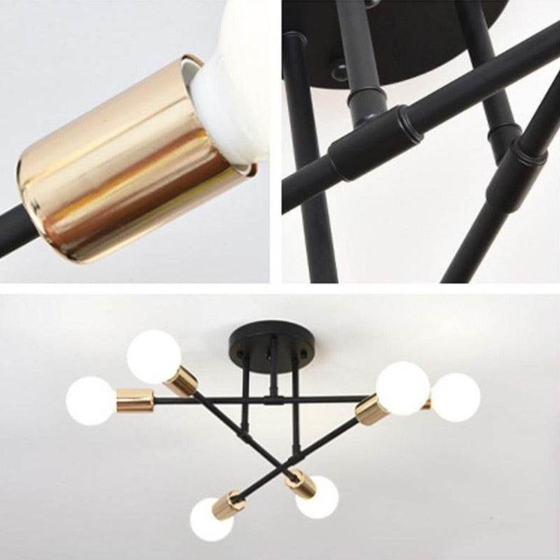 Plafonnier bras noirs et globes blancs style rétro Univers