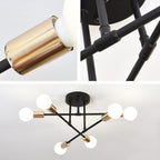 Plafonnier bras noirs et globes blancs style rétro Univers