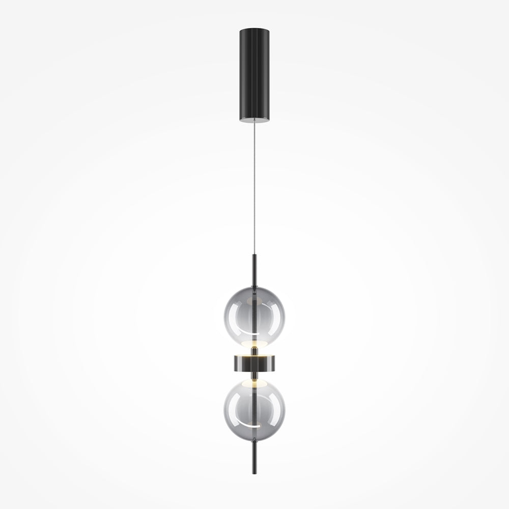 Suspension verticale en métal noir à deux sphères transparentes Calla