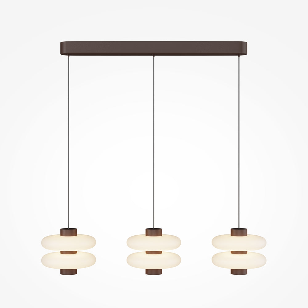 Suspension barre en métal marron à trois lampes blanches Rania
