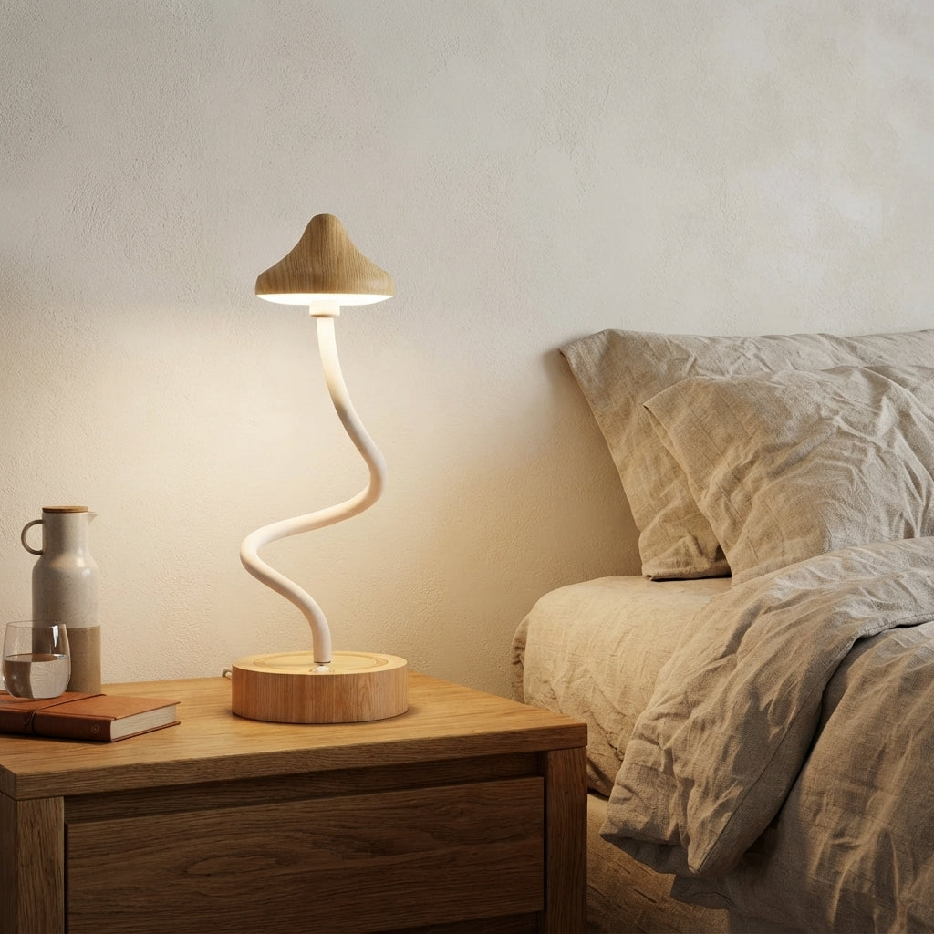 Lampe à poser orientable tige souple aspect bois Houblon