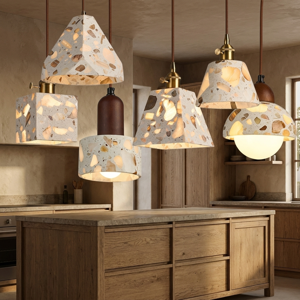 Suspension en terrazzo style wabi-sabi Éclat – mise en situation (visuel d’ambiance)