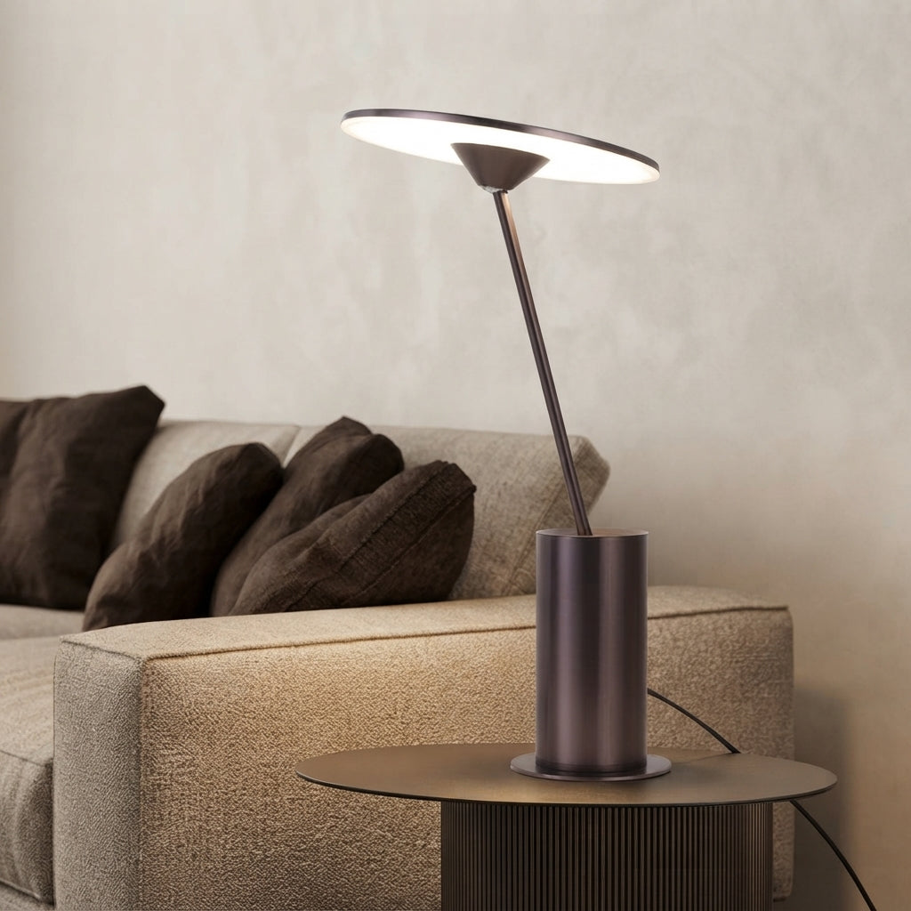 Lampe à poser fût sombre et disque réflecteur Gong
