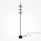 Lampadaire fin en métal noir à deux globes Lorgnette