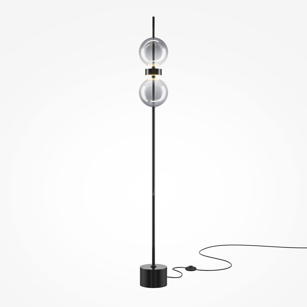 Lampadaire fin en métal noir à deux globes Lorgnette
