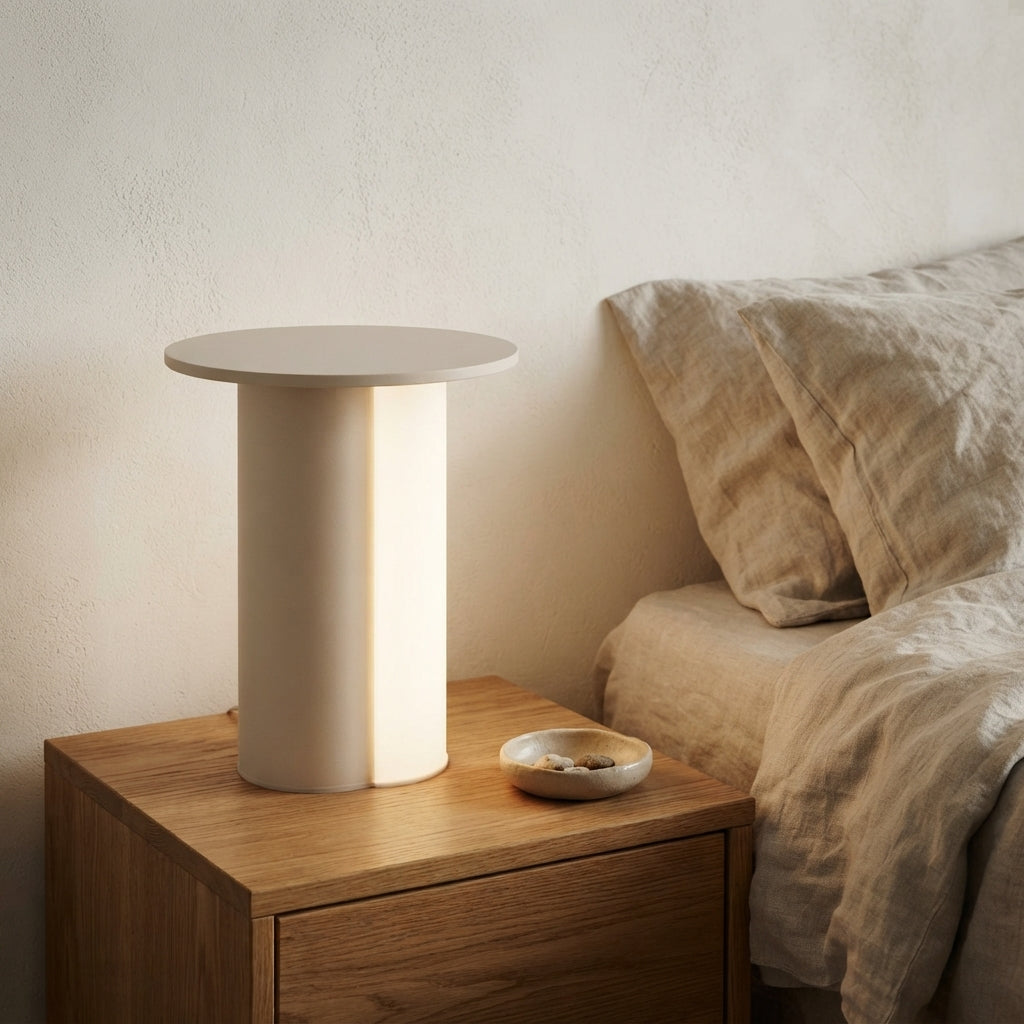 Lampe à poser cylindre en aluminium beige Anza