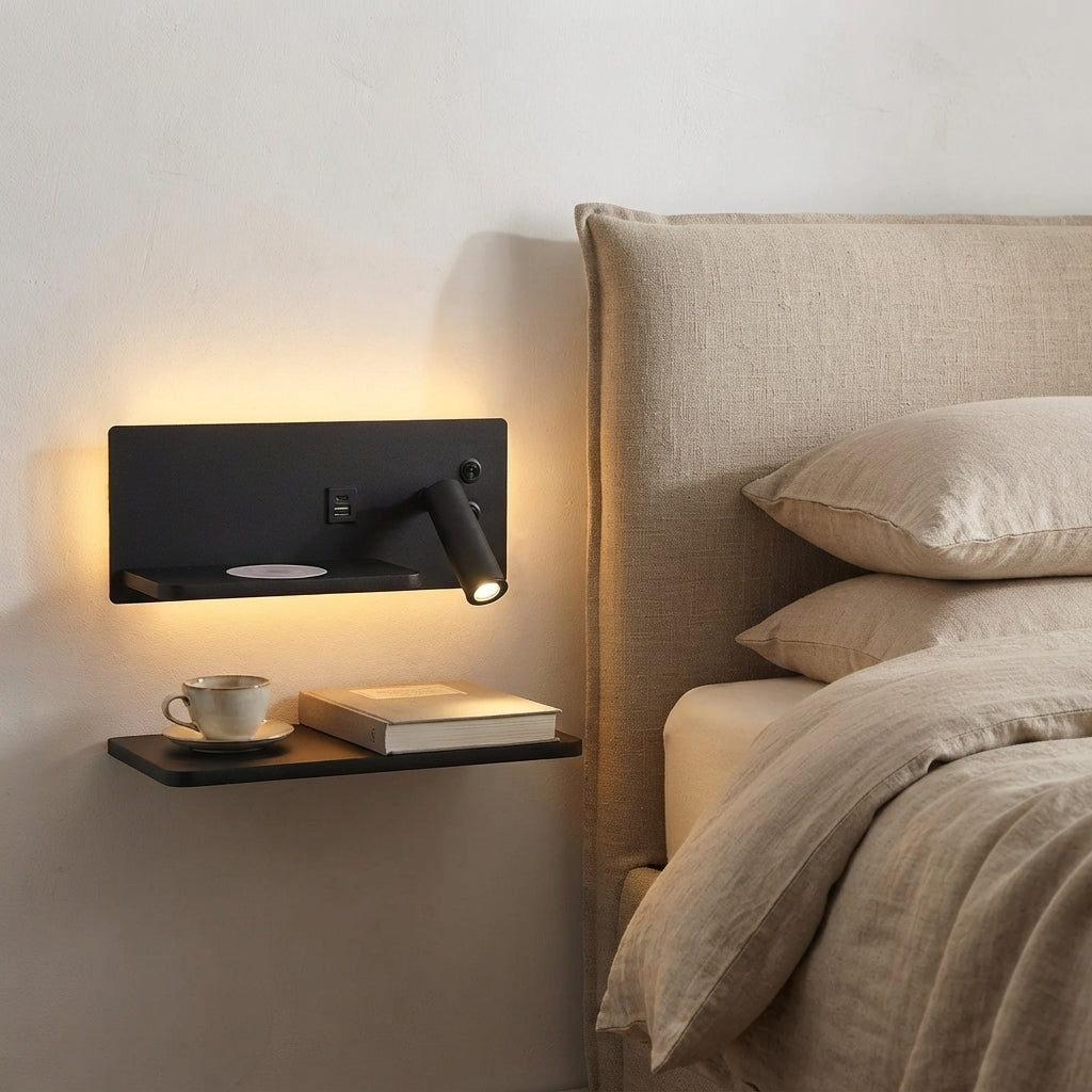 Applique murale noire à tablette sans fil rechargeable Comptoir – mise en situation (visuel d’ambiance)
