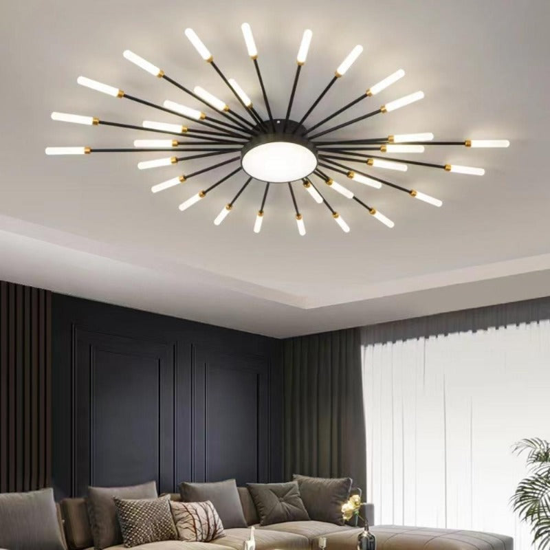 Plafonnier spirale rayonnante dorée Tourbillon, finition noire