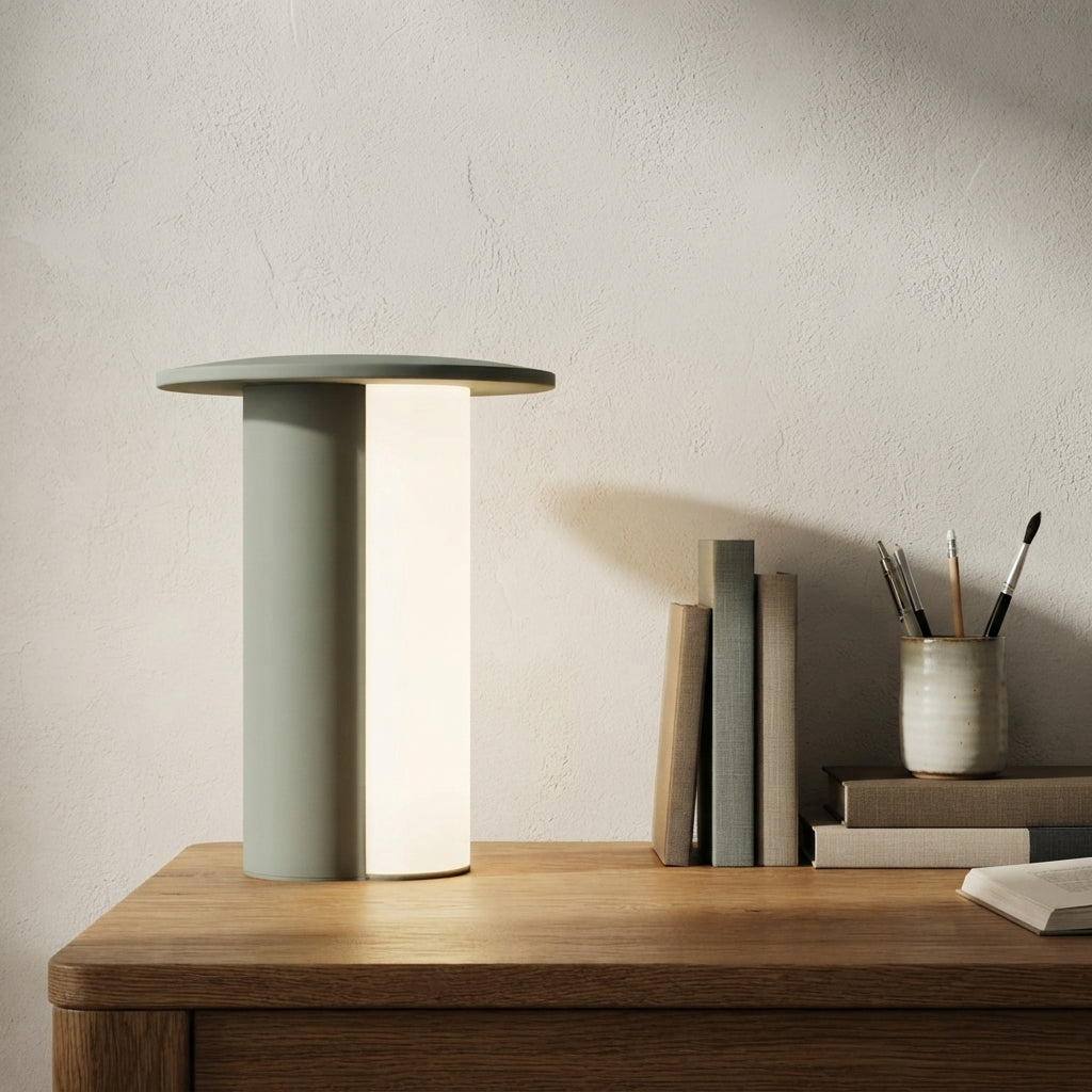 Lampe à poser cylindre en métal vert Kessa