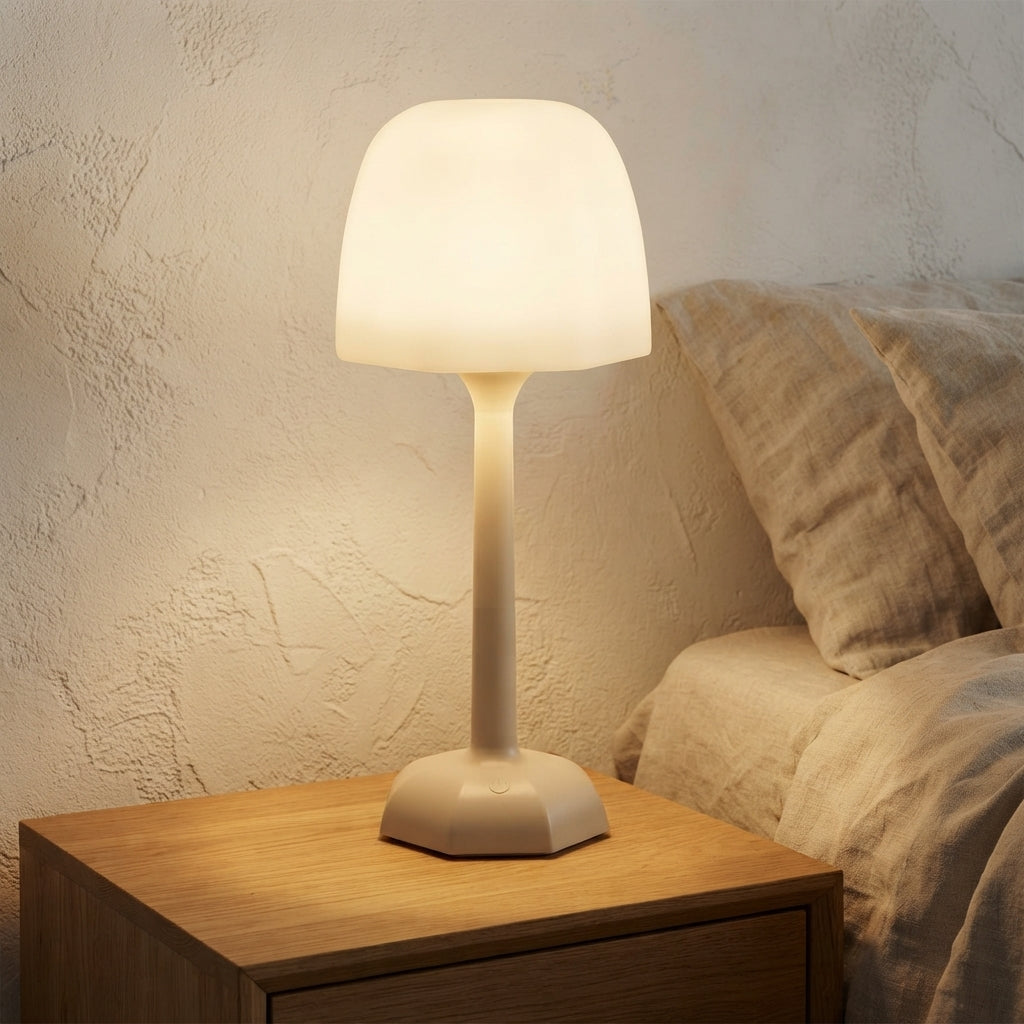 Lampe à poser projecteur sans fil rechargeable champignon Embrun – mise en situation (visuel d’ambiance)