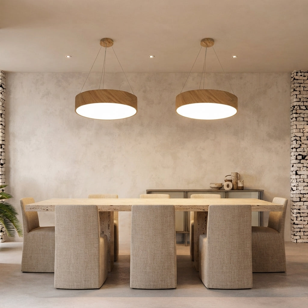 Lustre rond plat aspect bois Fjord