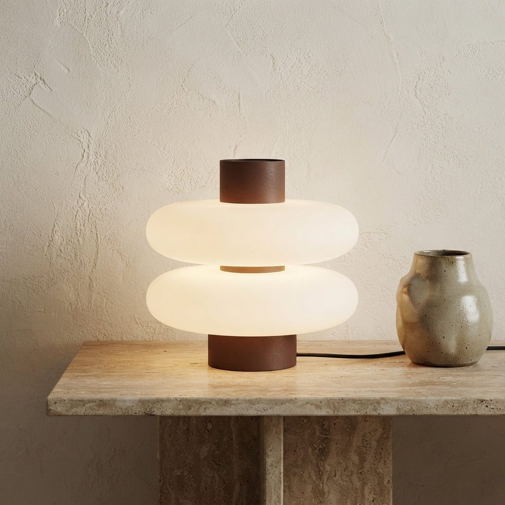 Lampe à poser deux disques blancs en métal marron Ozea