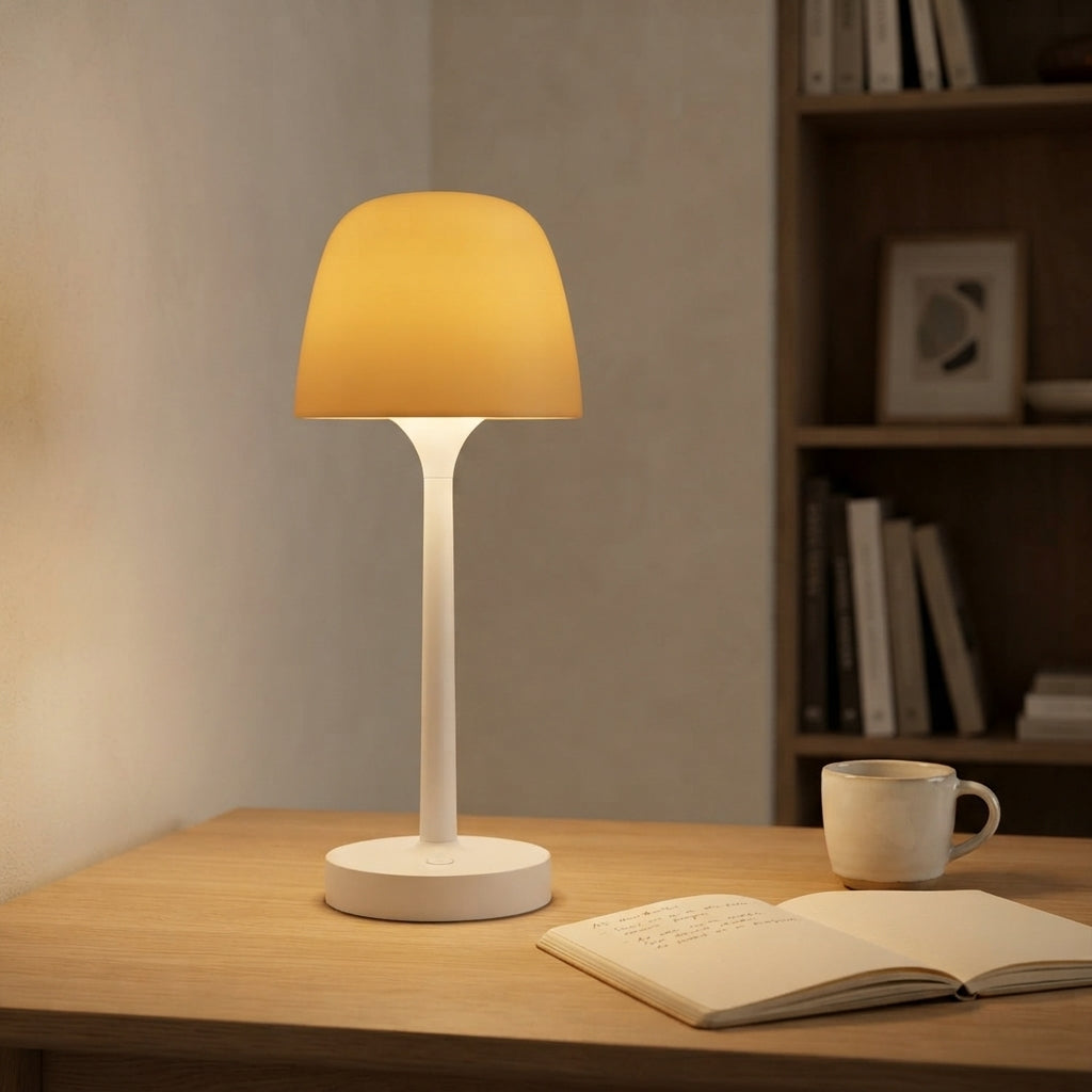 Lampe à poser projecteur sans fil rechargeable pied blanc Giboulée