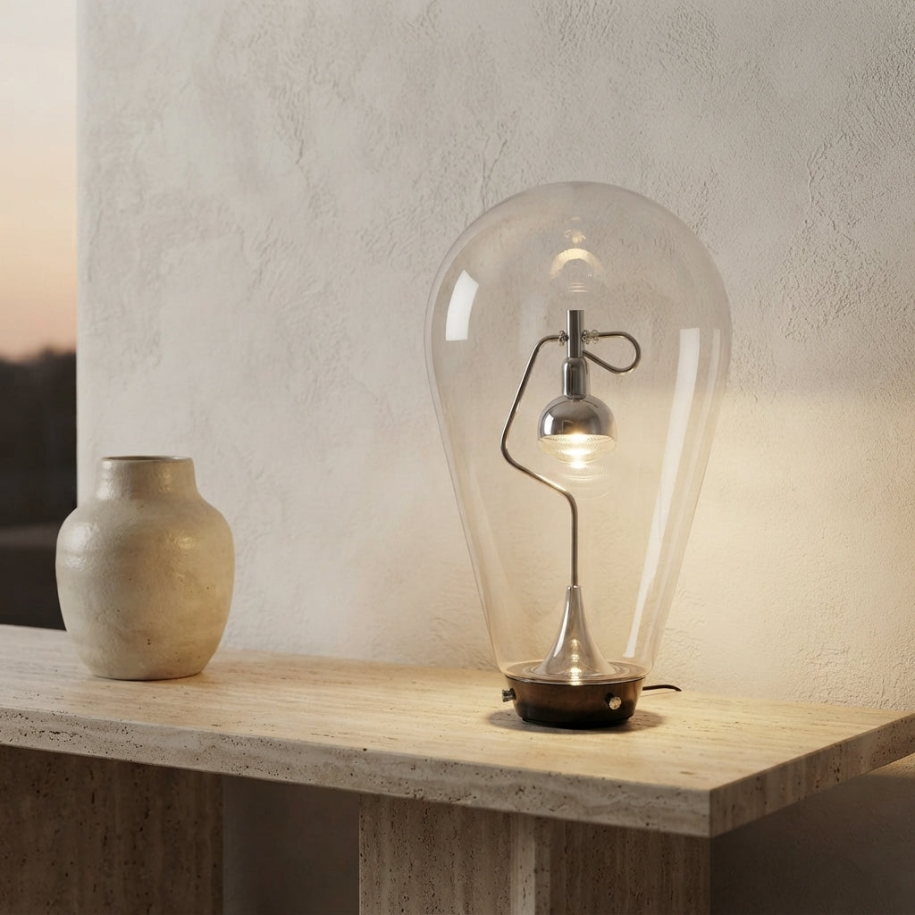 Lampe à poser en verre cloche transparente Goutte