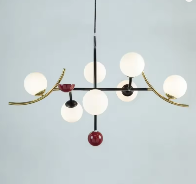 Lustre arcs en métal noir et globes en verre Trapèze – vue 6