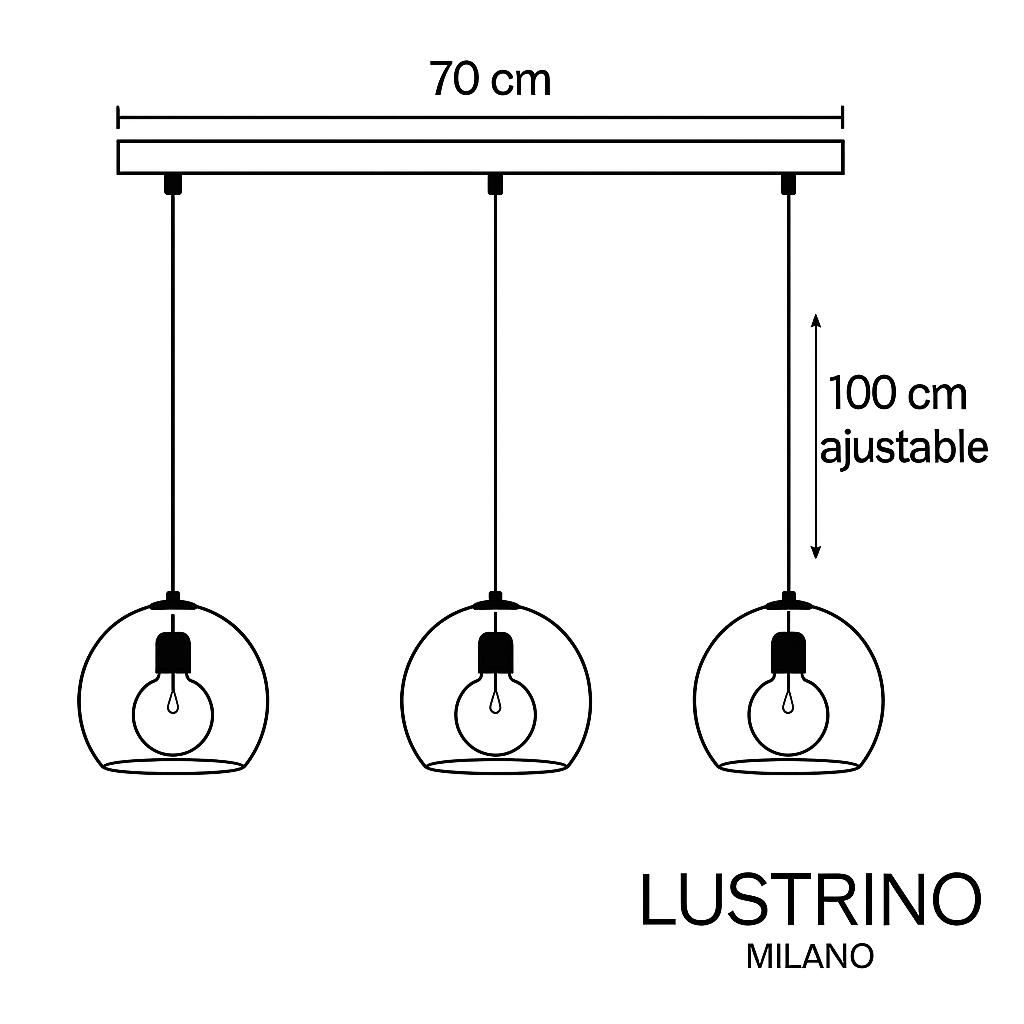 Lustre trois globes en verre transparent sur barre noire Rosée – vue 5